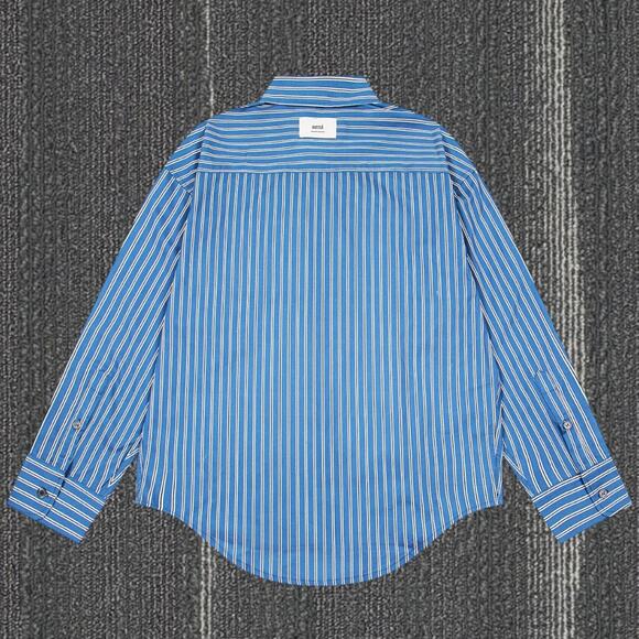 Ami Paris Blue Stripe Long Sleeve Shirt - Picture 2 of 4